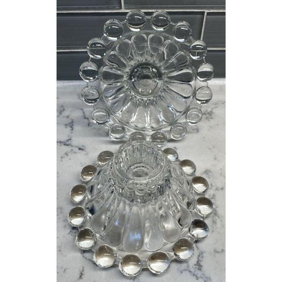 Anchor Hocking Berwick Boopie Clear Glass Candle Holders Set Of 2 Vintage 1950s - Picture 3 of 3